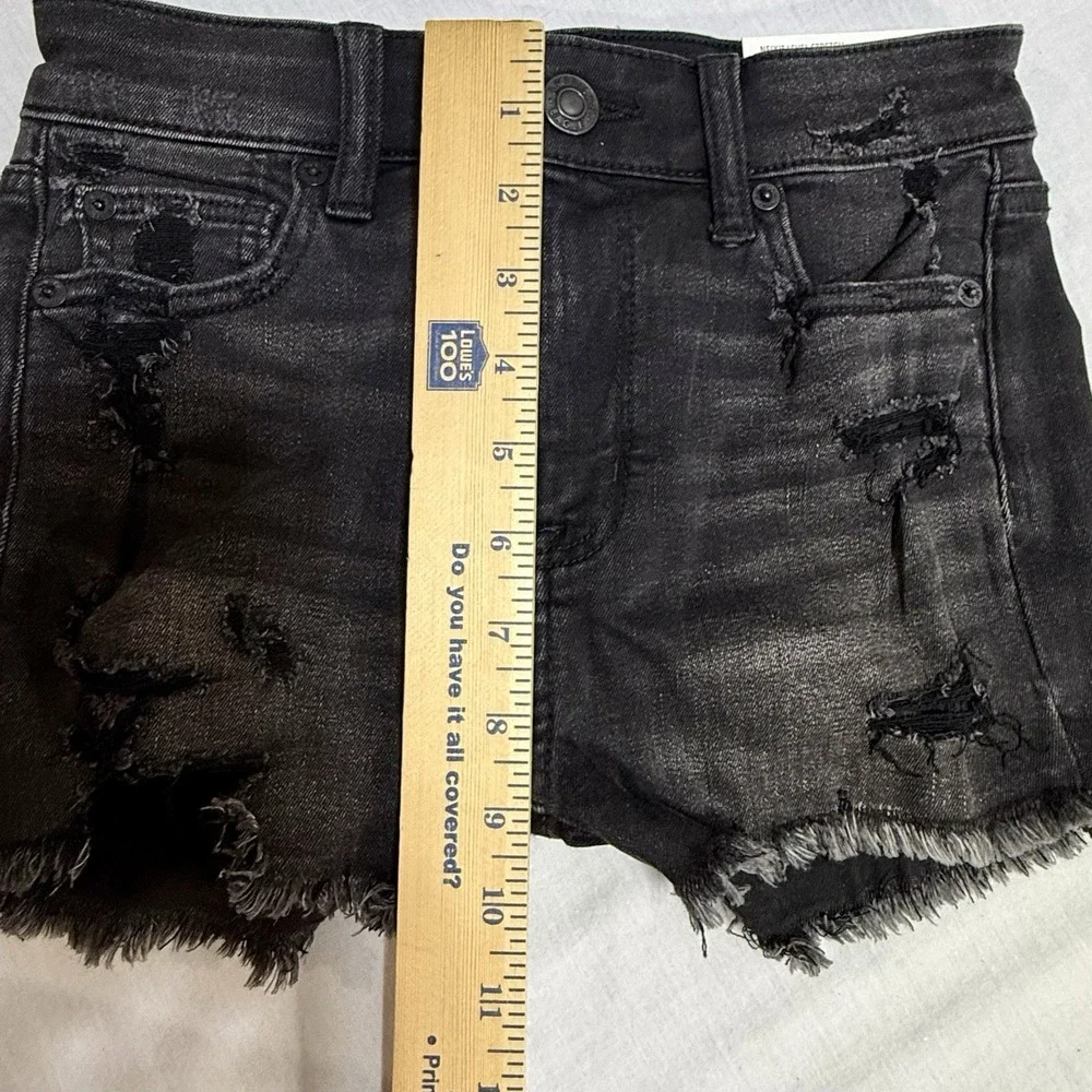 American‎ Eagle Women's 0 Next Level Stretch Hi-Rise Shortie Denim Shorts Black